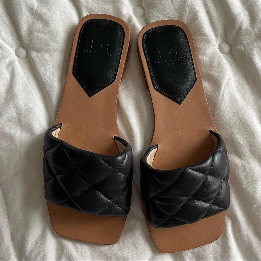 Marc Fisher LTD Quilted Black Slide Sandals